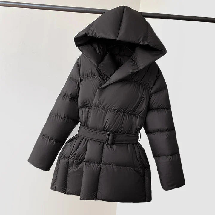 Drune | Damen Gepolsterte Pufferjacke mit Kapuze und Taillengürtel