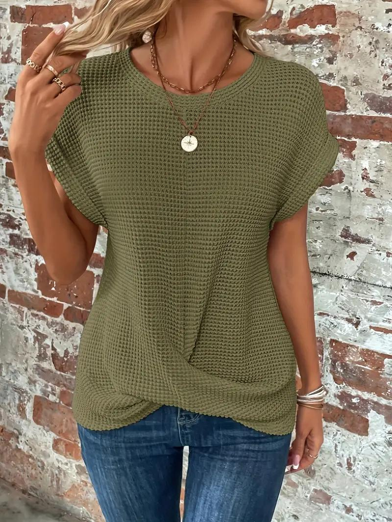 Drune | Lässiges Gestricktes T-Shirt mit Struktur für Damen