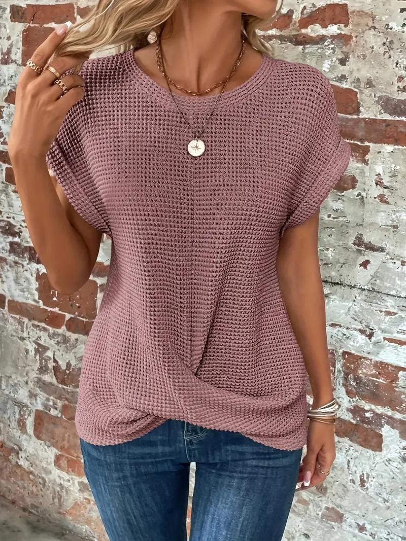 Drune | Lässiges Gestricktes T-Shirt mit Struktur für Damen