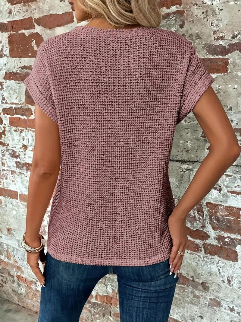 Drune | Lässiges Gestricktes T-Shirt mit Struktur für Damen