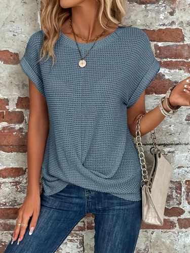 Drune | Lässiges Gestricktes T-Shirt mit Struktur für Damen