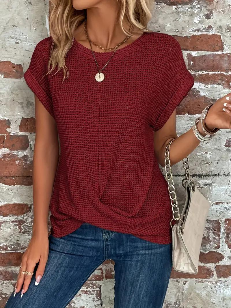 Drune | Lässiges Gestricktes T-Shirt mit Struktur für Damen