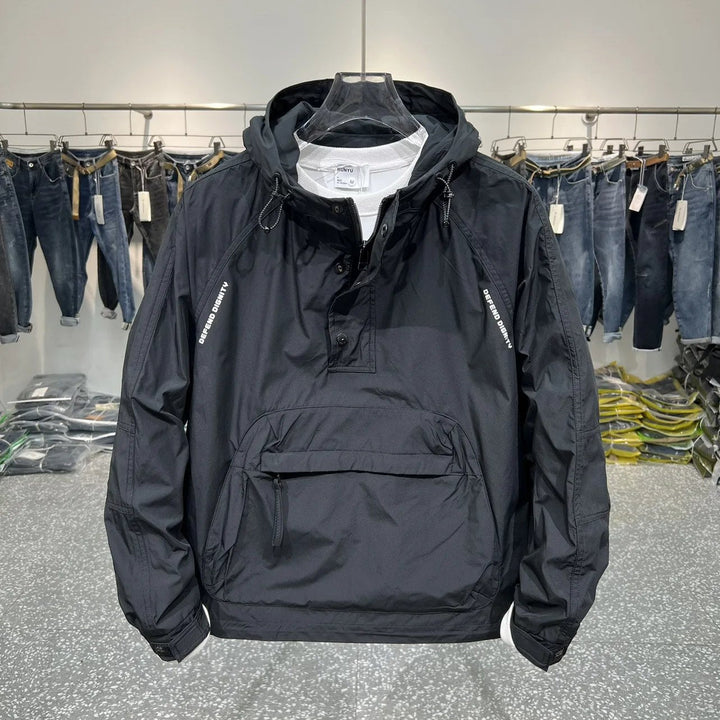 Drune | Leichter Kapuzen Windbreaker mit halbem Reißverschluss und Tasche