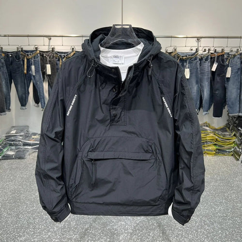 Drune | Leichter Kapuzen Windbreaker mit halbem Reißverschluss und Tasche