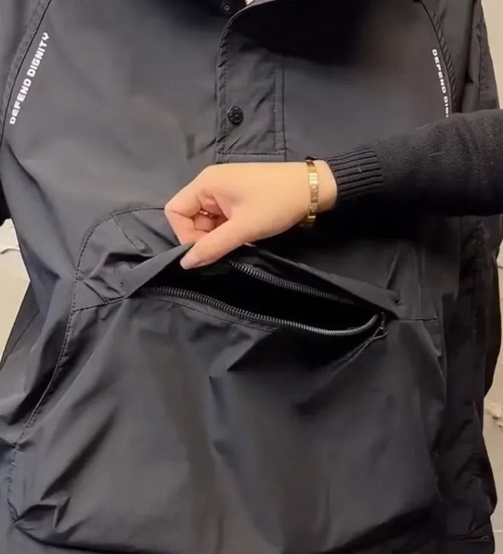 Drune | Leichter Kapuzen Windbreaker mit halbem Reißverschluss und Tasche