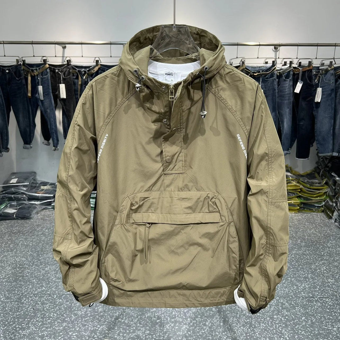 Drune | Leichter Kapuzen Windbreaker mit halbem Reißverschluss und Tasche