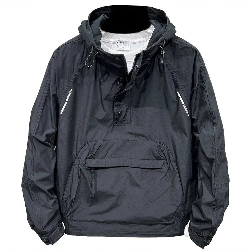 Drune | Leichter Kapuzen Windbreaker mit halbem Reißverschluss und Tasche