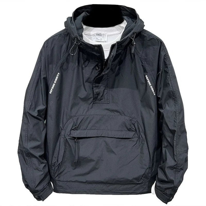 Drune | Leichter Kapuzen Windbreaker mit halbem Reißverschluss und Tasche