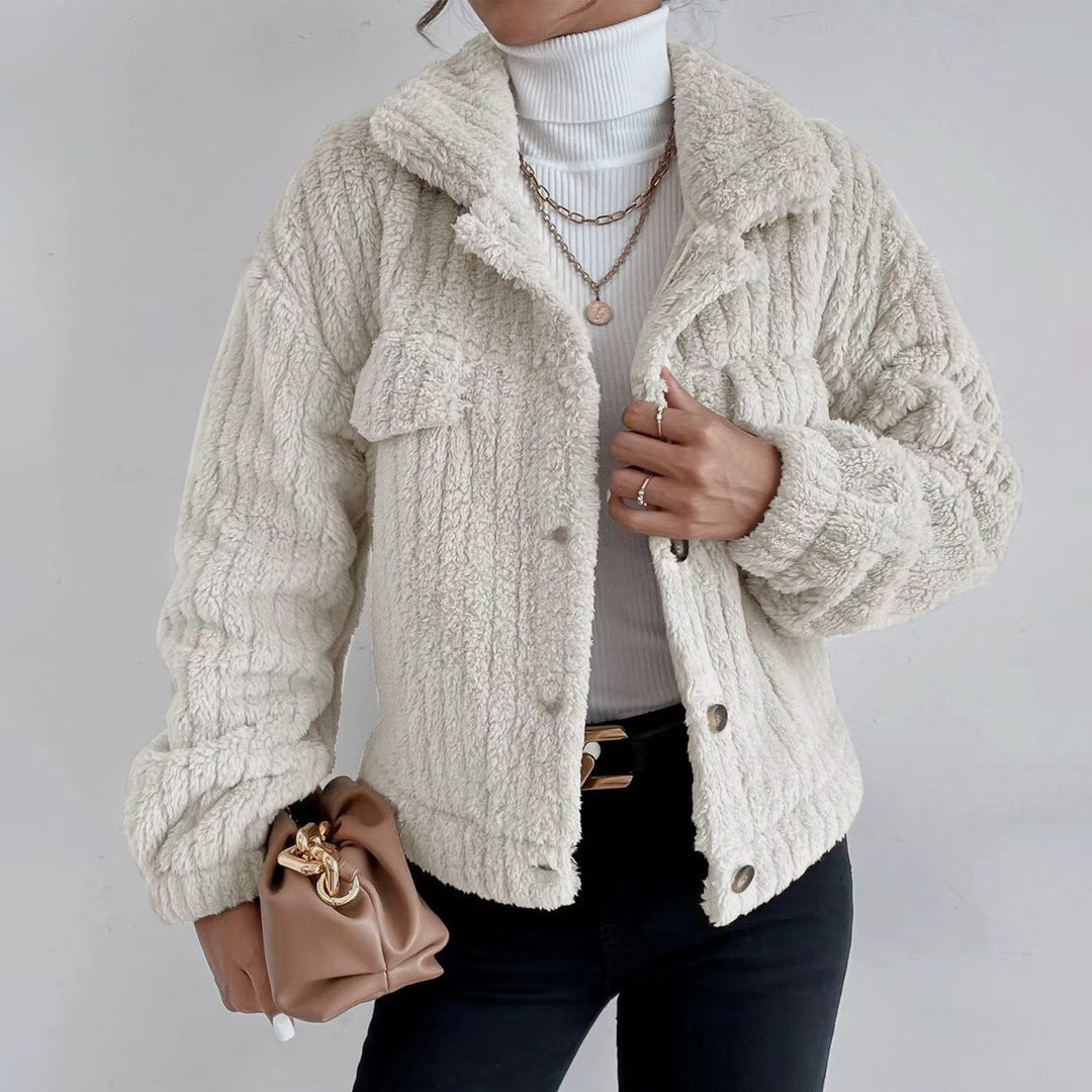 Drune | Plüsch Sherpa Jacke Knopfverschluss Warm und Stilvoll