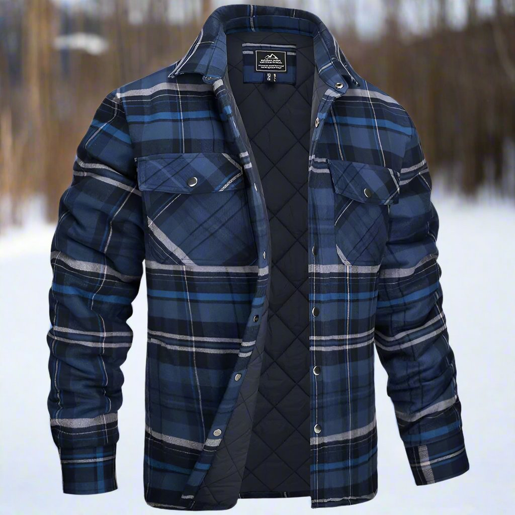 Drune | Shirtjacke Steppflanell Karomuster Druckknöpfe Brusttaschen