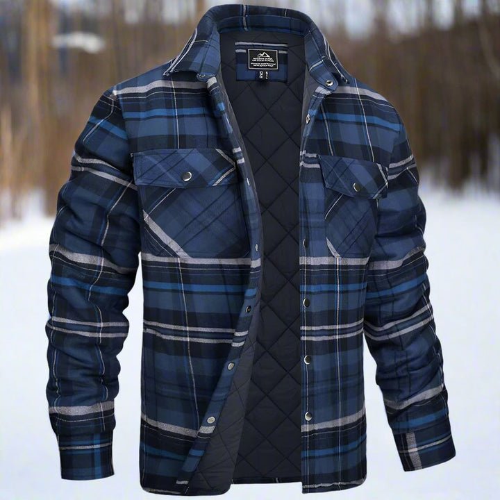 Drune | Shirtjacke Steppflanell Karomuster Druckknöpfe Brusttaschen