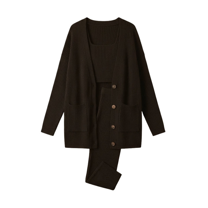 Drune | Dreiteiliges Set für Frauen: Cardigan, Weste und Hose
