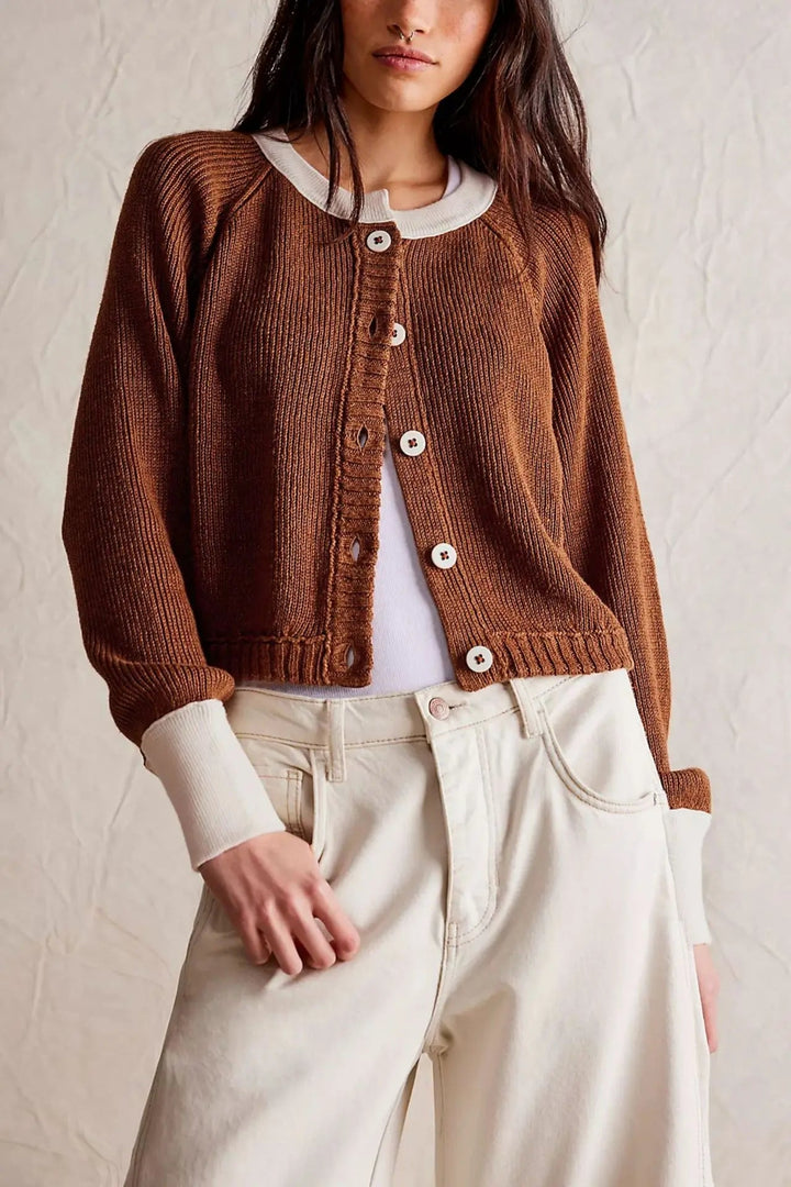 Drune | Damen Cropped Cardigan mit Knöpfen und langen Ärmeln