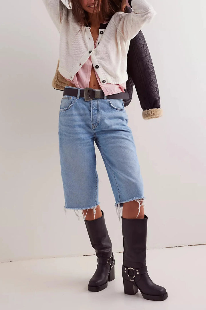 Drune | Damen Cropped Cardigan mit Knöpfen und langen Ärmeln