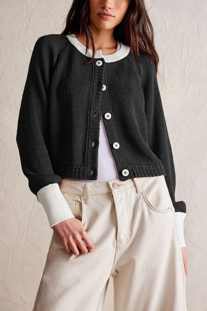 Drune | Damen Cropped Cardigan mit Knöpfen und langen Ärmeln
