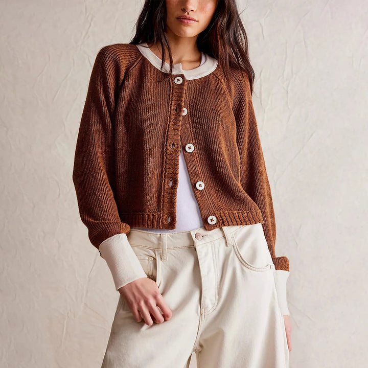 Drune | Damen Cropped Cardigan mit Knöpfen und langen Ärmeln