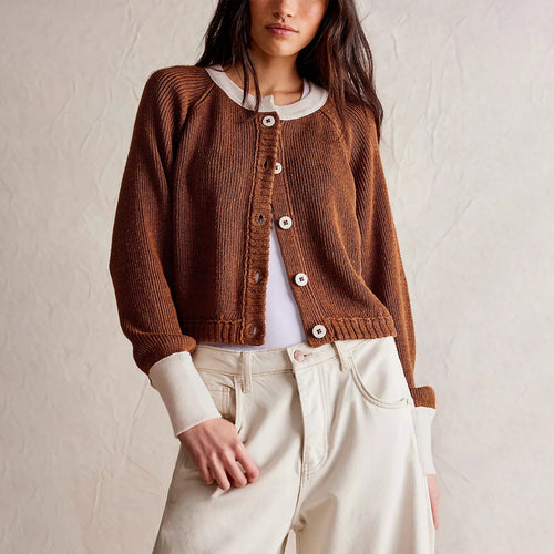 Drune | Damen Cropped Cardigan mit Knöpfen und langen Ärmeln
