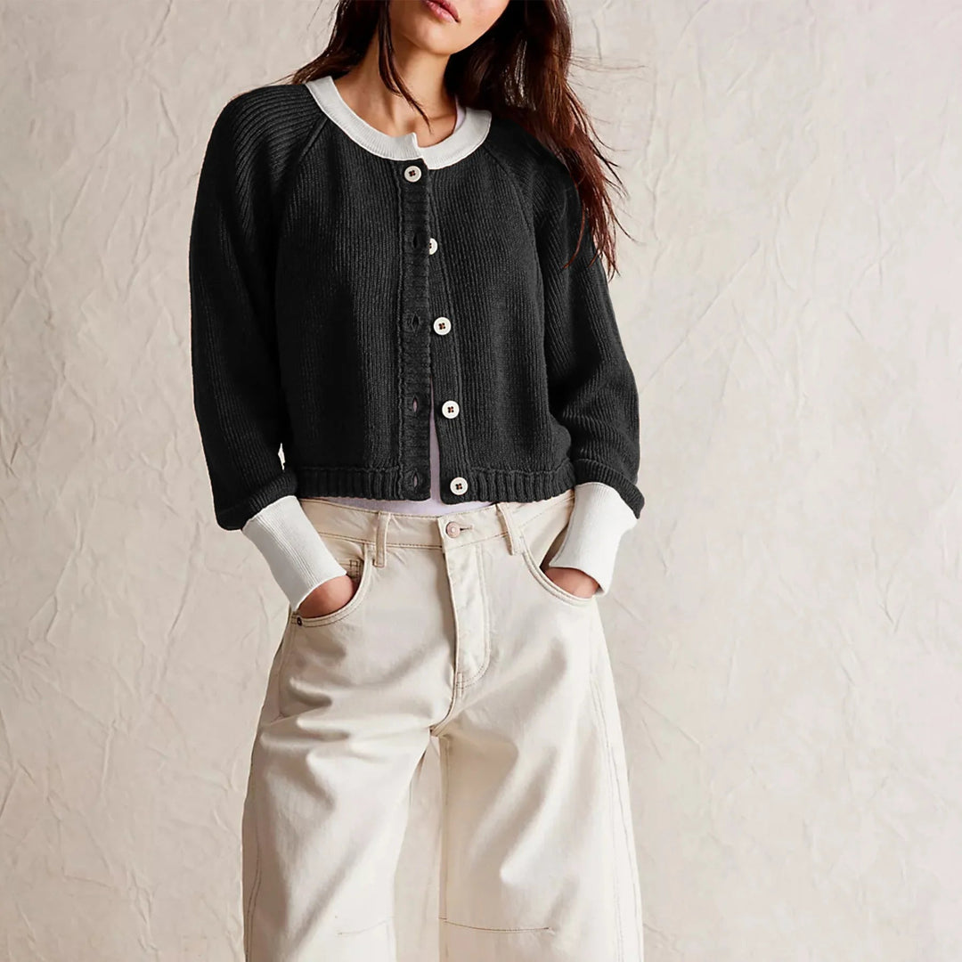 Drune | Damen Cropped Cardigan mit Knöpfen und langen Ärmeln
