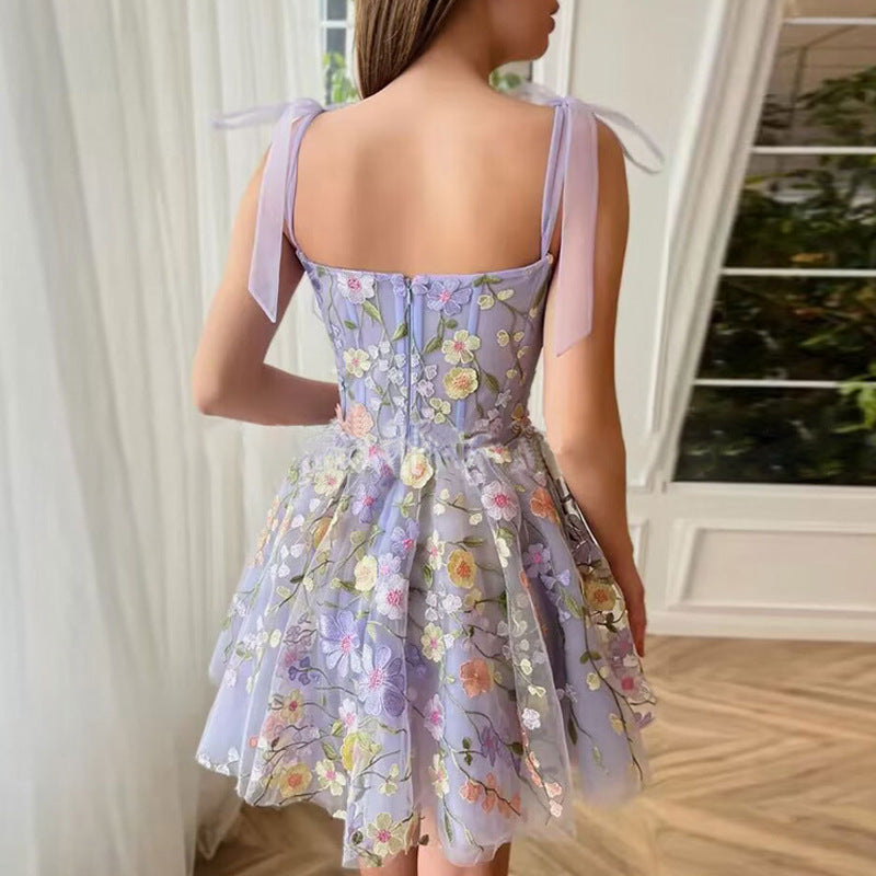 Drune | Ärmelloses Kleid mit Schleifen und Blumenmuster Sommerkleid