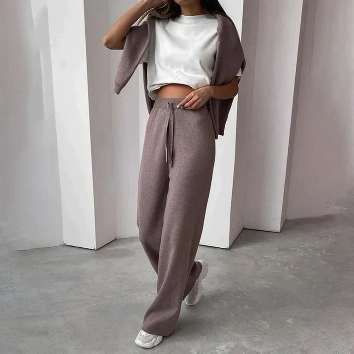 Drune | Loungewear Satz Hoher Kragen Pullover Weite Hose Weiches Strick Lockerer Schnitt
