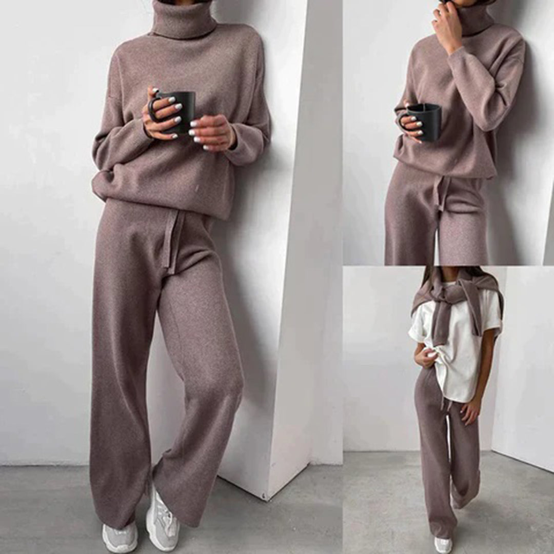 Drune | Loungewear Satz Hoher Kragen Pullover Weite Hose Weiches Strick Lockerer Schnitt