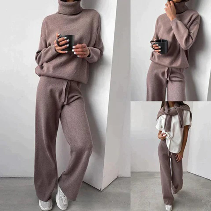 Drune | Loungewear Satz Hoher Kragen Pullover Weite Hose Weiches Strick Lockerer Schnitt