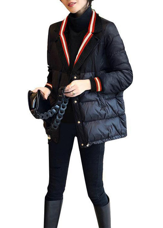 Drune | Schwarze Peter-Pan-Kragen Taschen Patchwork Feine Baumwolle Gefüllte Jacken Winter