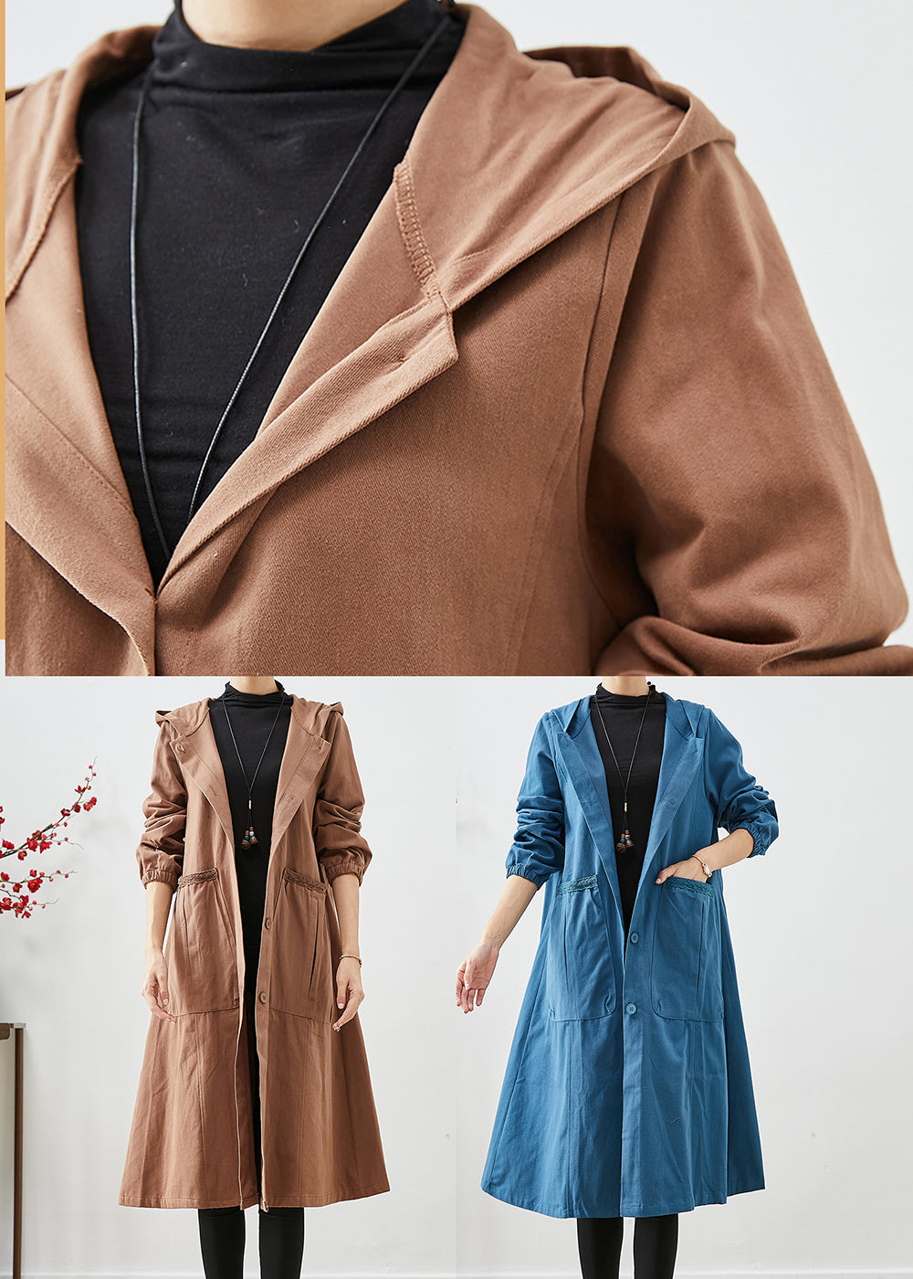 Drune | Kaffee Kapuzen Taschen Baumwolle Trenchcoats