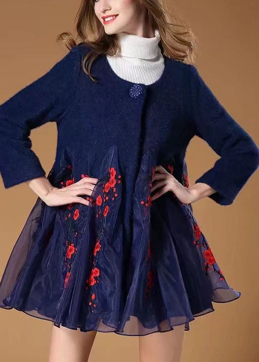 Drune | Marine retro Knopf Patchwork Blumen Wolle Mäntel