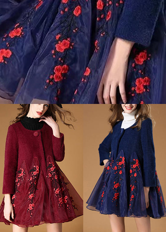 Drune | Marine retro Knopf Patchwork Blumen Wolle Mäntel