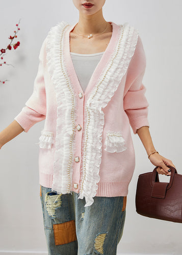 Drune | Pink Rüsch Patchwork Warme Strickmäntel
