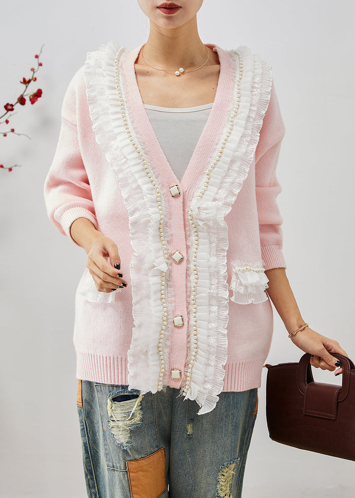 Drune | Pink Rüsch Patchwork Warme Strickmäntel