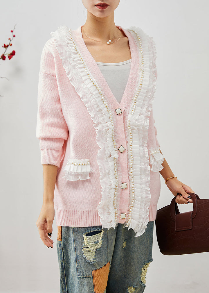 Drune | Pink Rüsch Patchwork Warme Strickmäntel