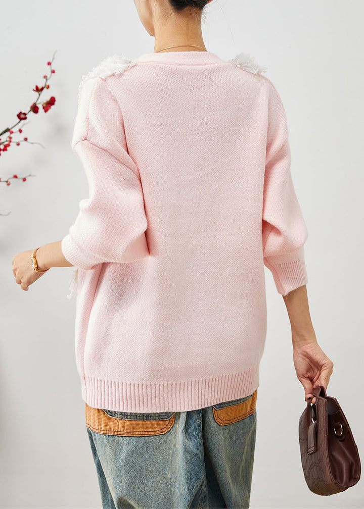 Drune | Pink Rüsch Patchwork Warme Strickmäntel
