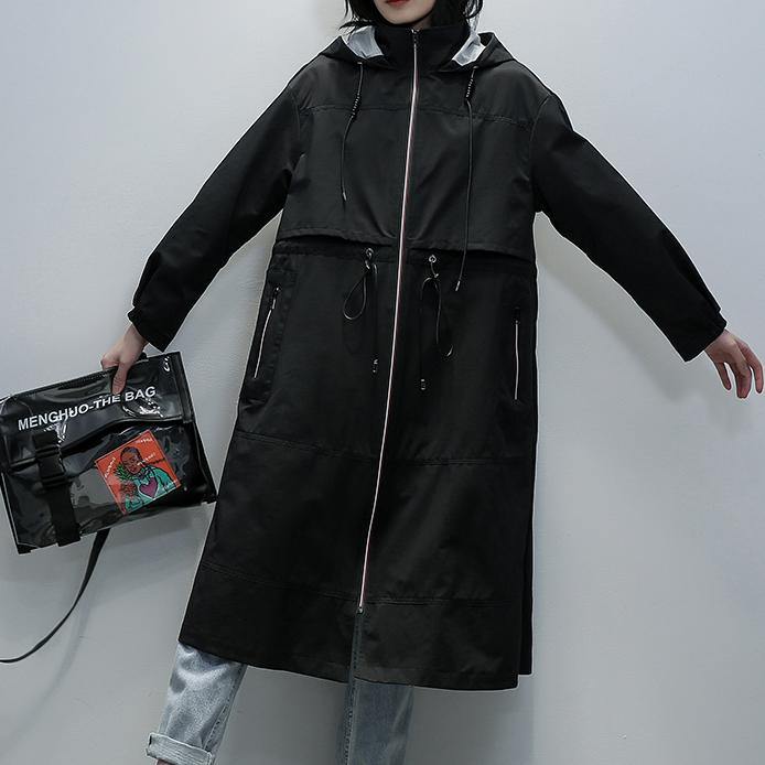 Drune | schwarze Modekleidung für Frauen Mäntel mit Kapuze Reißverschlussmäntel
