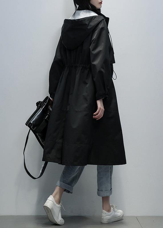 Drune | schwarze Modekleidung für Frauen Mäntel mit Kapuze Reißverschlussmäntel