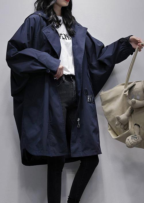 Drune | Kapuzenzipper Mode Kranich Mäntel blau Plus Size Kleidung Mäntel