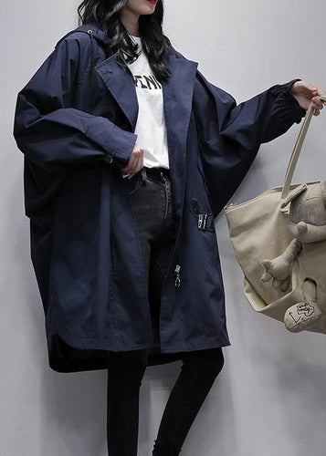 Drune | Kapuzenzipper Mode Kranich Mäntel blau Plus Size Kleidung Mäntel
