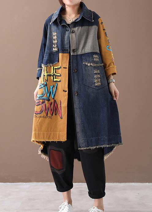 Drune | Revers Loch Feine Mäntel Frauen gelb Buchstabe Plus Size Kleidung Jacken