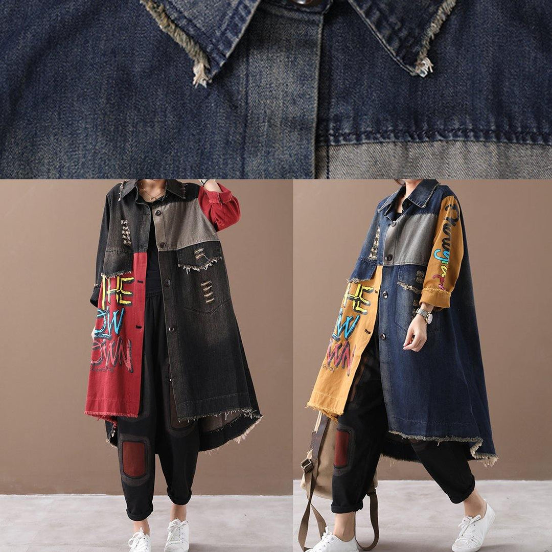 Drune | Revers Loch Feine Mäntel Frauen gelb Buchstabe Plus Size Kleidung Jacken