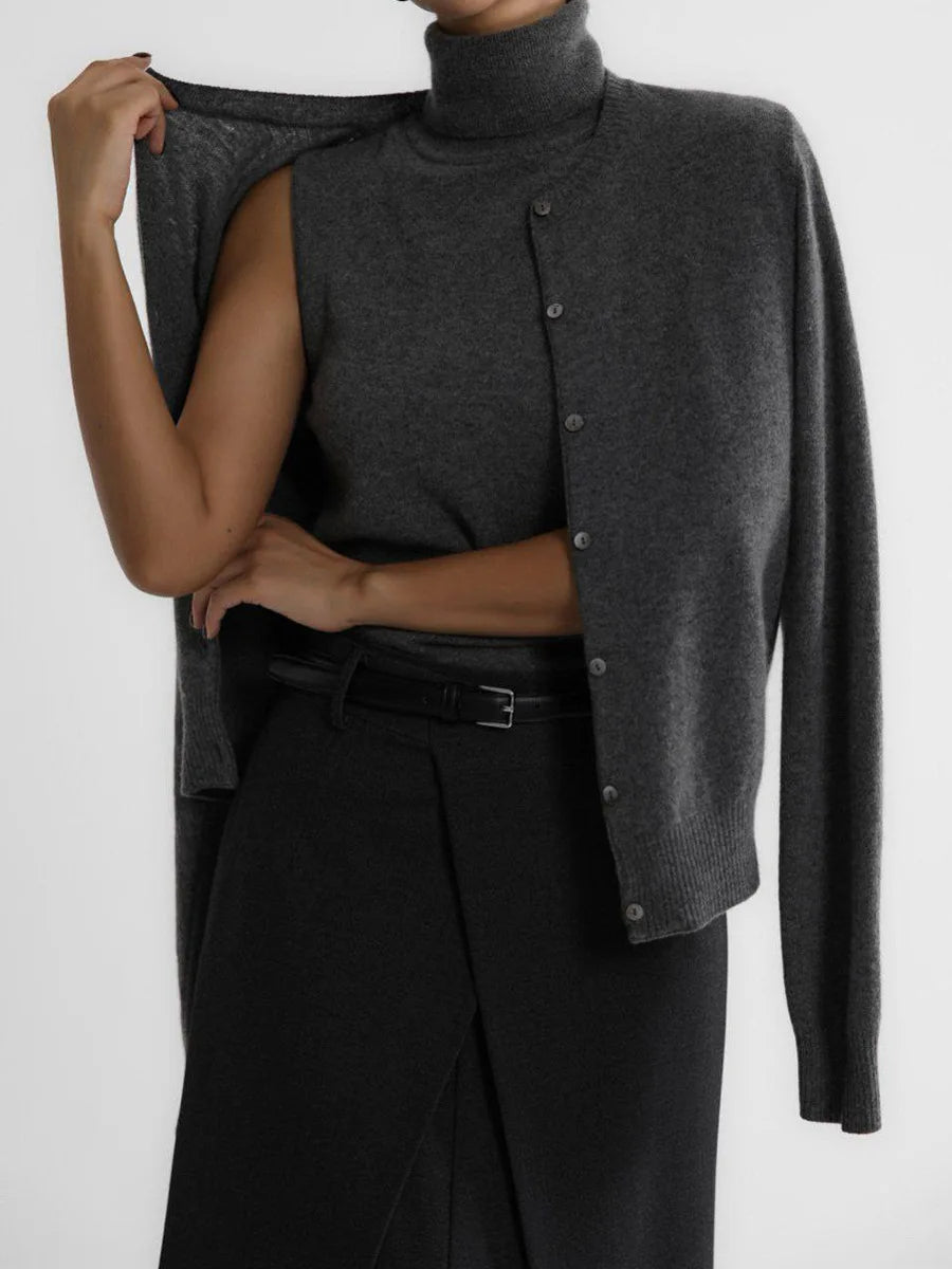 Drune | Damen Strick-Cardigan und Rollkragenpullover Set