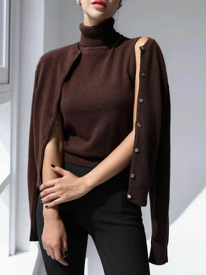 Drune | Damen Strick-Cardigan und Rollkragenpullover Set