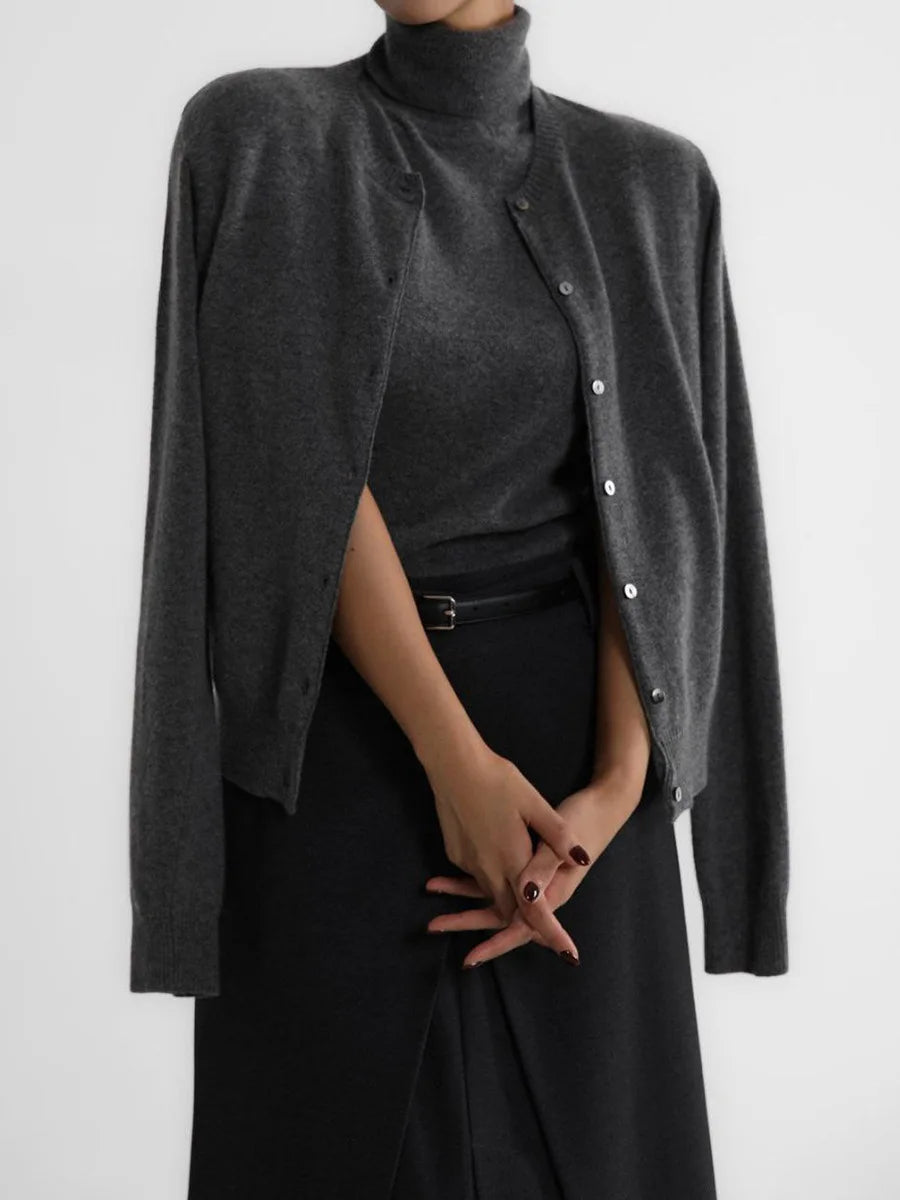 Drune | Damen Strick-Cardigan und Rollkragenpullover Set