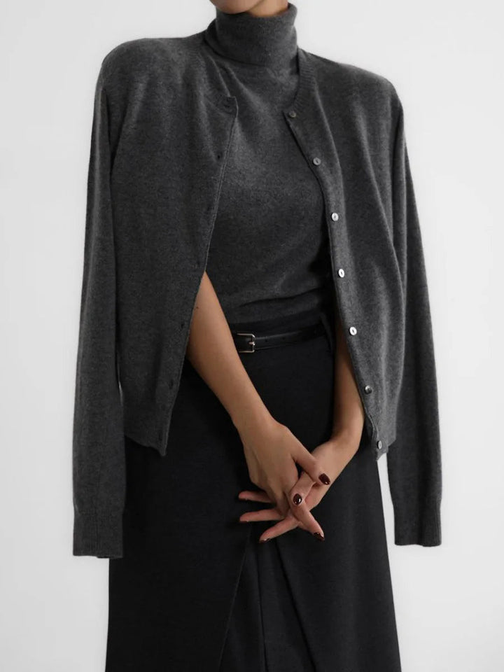 Drune | Damen Strick-Cardigan und Rollkragenpullover Set