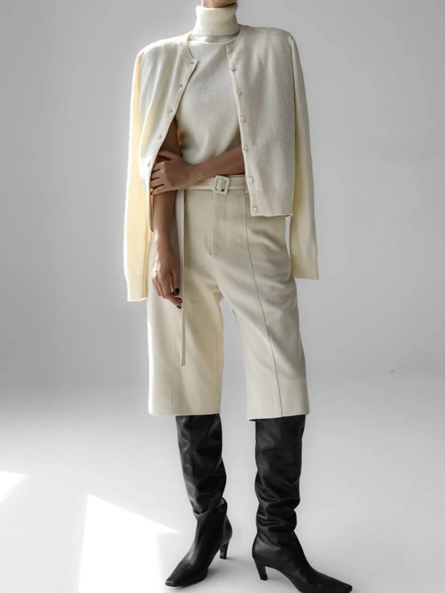 Drune | Damen Strick-Cardigan und Rollkragenpullover Set