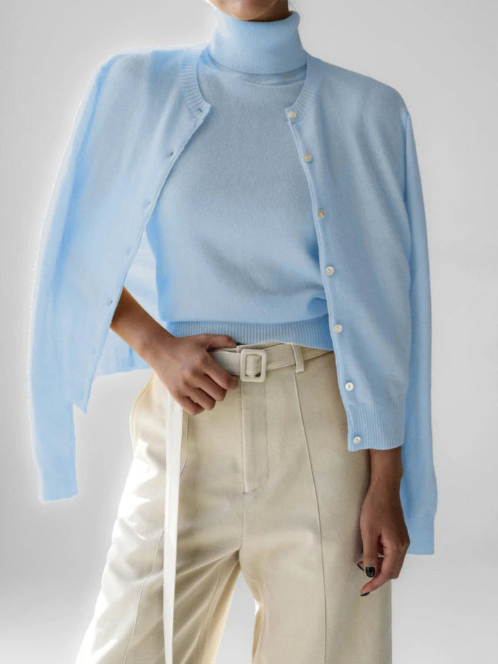 Drune | Damen Strick-Cardigan und Rollkragenpullover Set