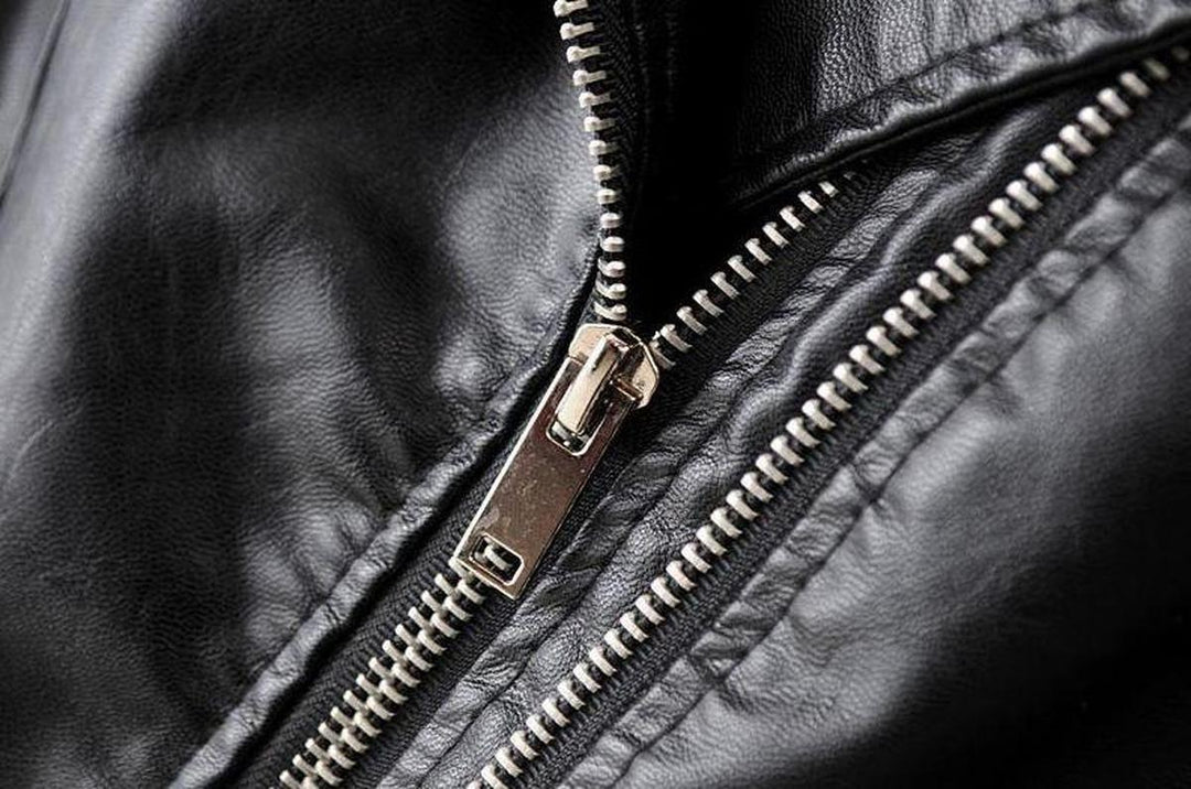 Drune | Asymmetrische Reißverschluss Schwarze PU-Leder Bikerjacke