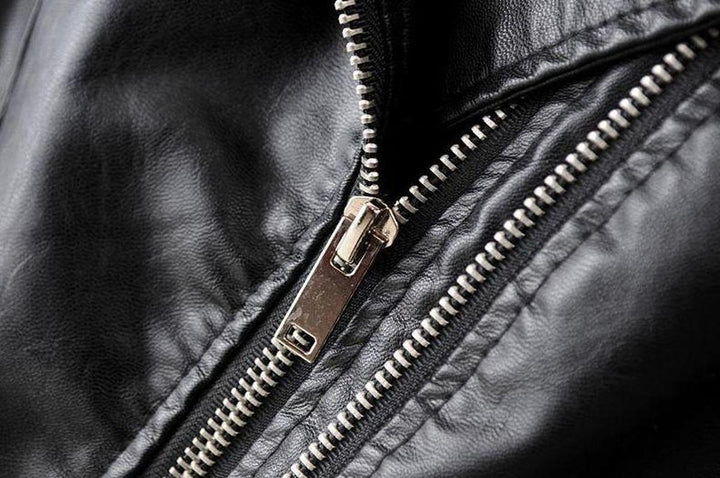 Drune | Asymmetrische Reißverschluss Schwarze PU-Leder Bikerjacke