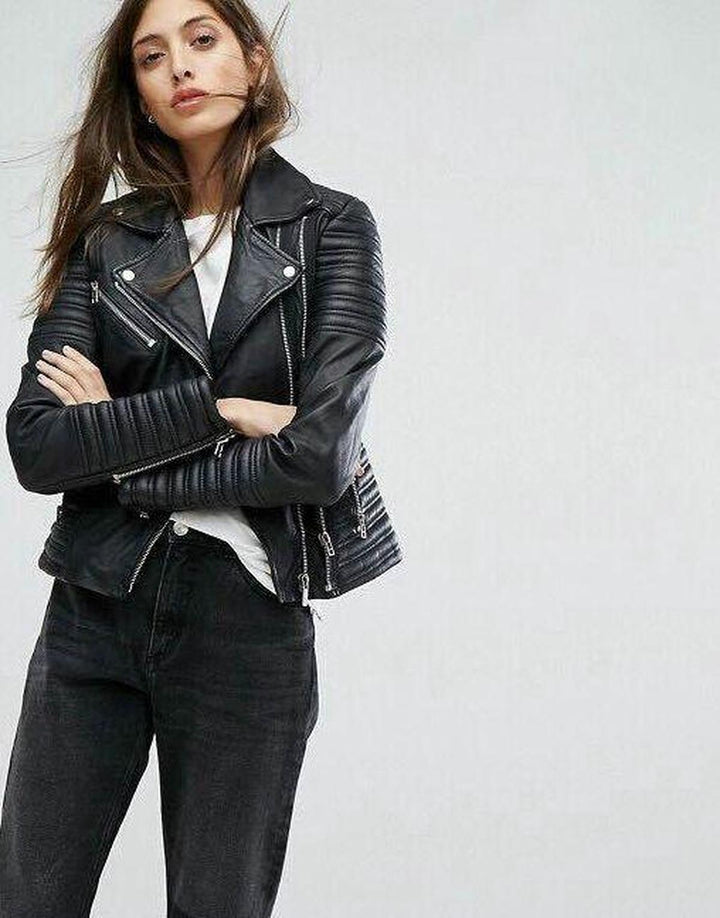 Drune | Asymmetrische Reißverschluss Schwarze PU-Leder Bikerjacke