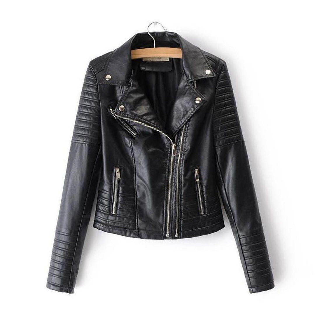Drune | Asymmetrische Reißverschluss Schwarze PU-Leder Bikerjacke